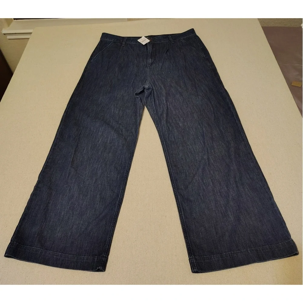 NWT Women's J. Crew‎ Wide Leg Denim Pants Dark Wash Size 34 High Rise Palazzo 3